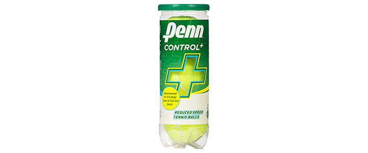 A Can of Penn Control+ Green Dot Tennis Balls