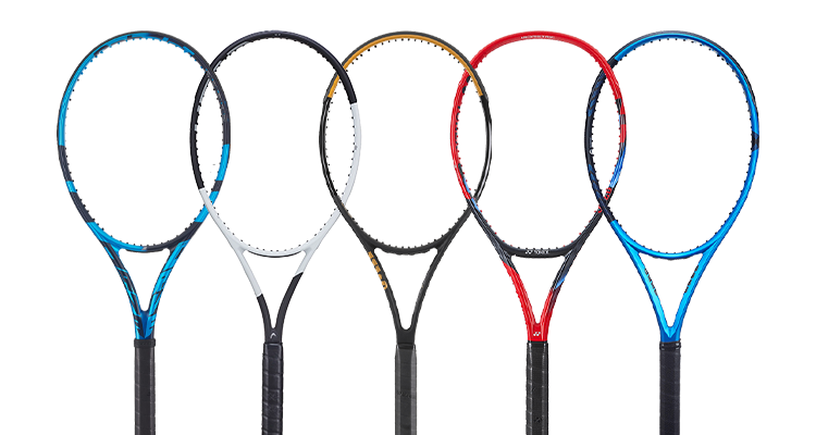 A Lineup of The Best Women's Tennis Racquets, Including the Babolat Pure Aero, Head Speed MP, Wilson Blade SW102, Yonex VCORE 98, and Dunlop FX 500