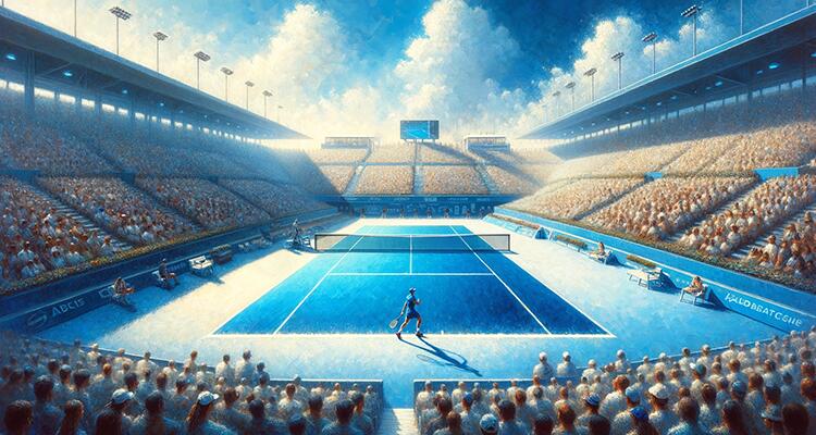 A Blue Hard Court And Stadium Filled With Fans