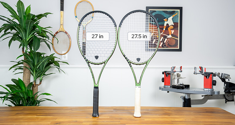A 27-Inch Wilson Blade 98 Next to a 27.5 Inch Wilson Blade 104 A 27-Inch Wilson Blade 98 Next to a 27.5 Inch Wilson Blade 104